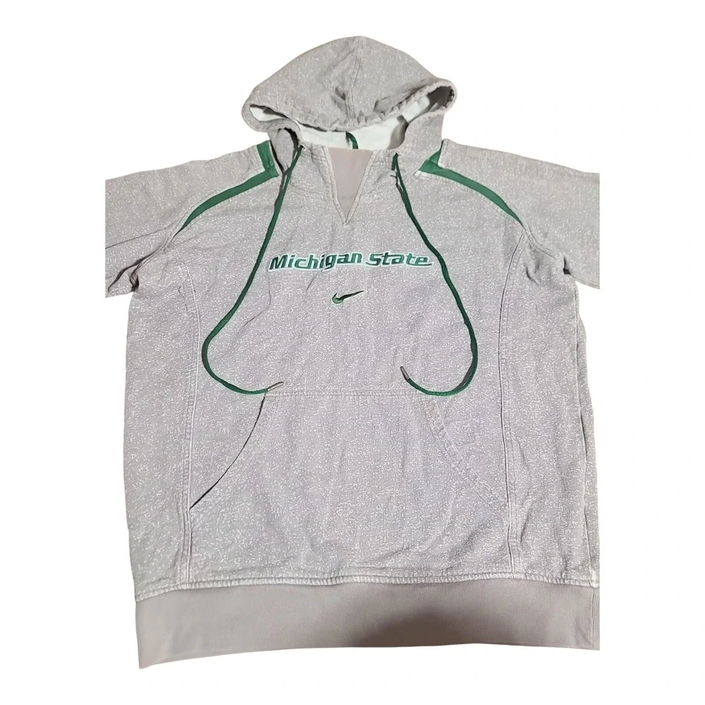 Vtg Nike Center Swoosh Michigan State‎ Spartans Hoodie Embroidered Gray XL B28